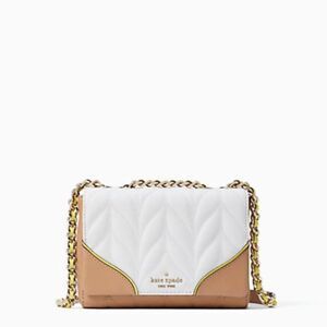 Kate Spade Briar Lane Quilted Emelyn Bag - Neon Strap - Tan White LIKE NEW